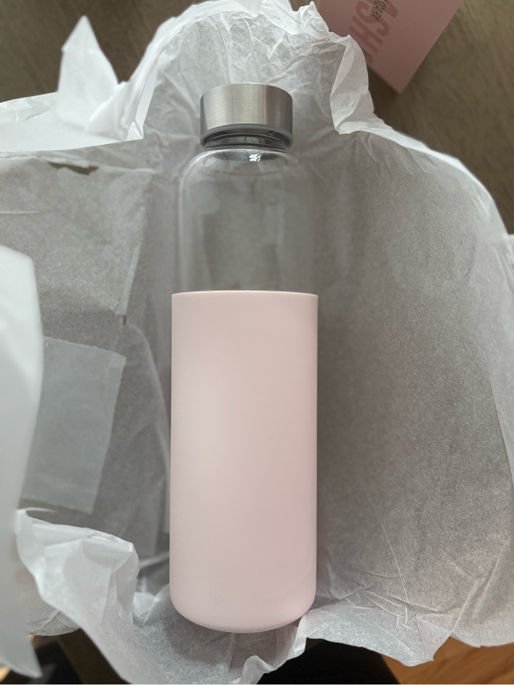 Kylie Cosmetics Glass Water Bottle with Plastic Sleeve, NWT